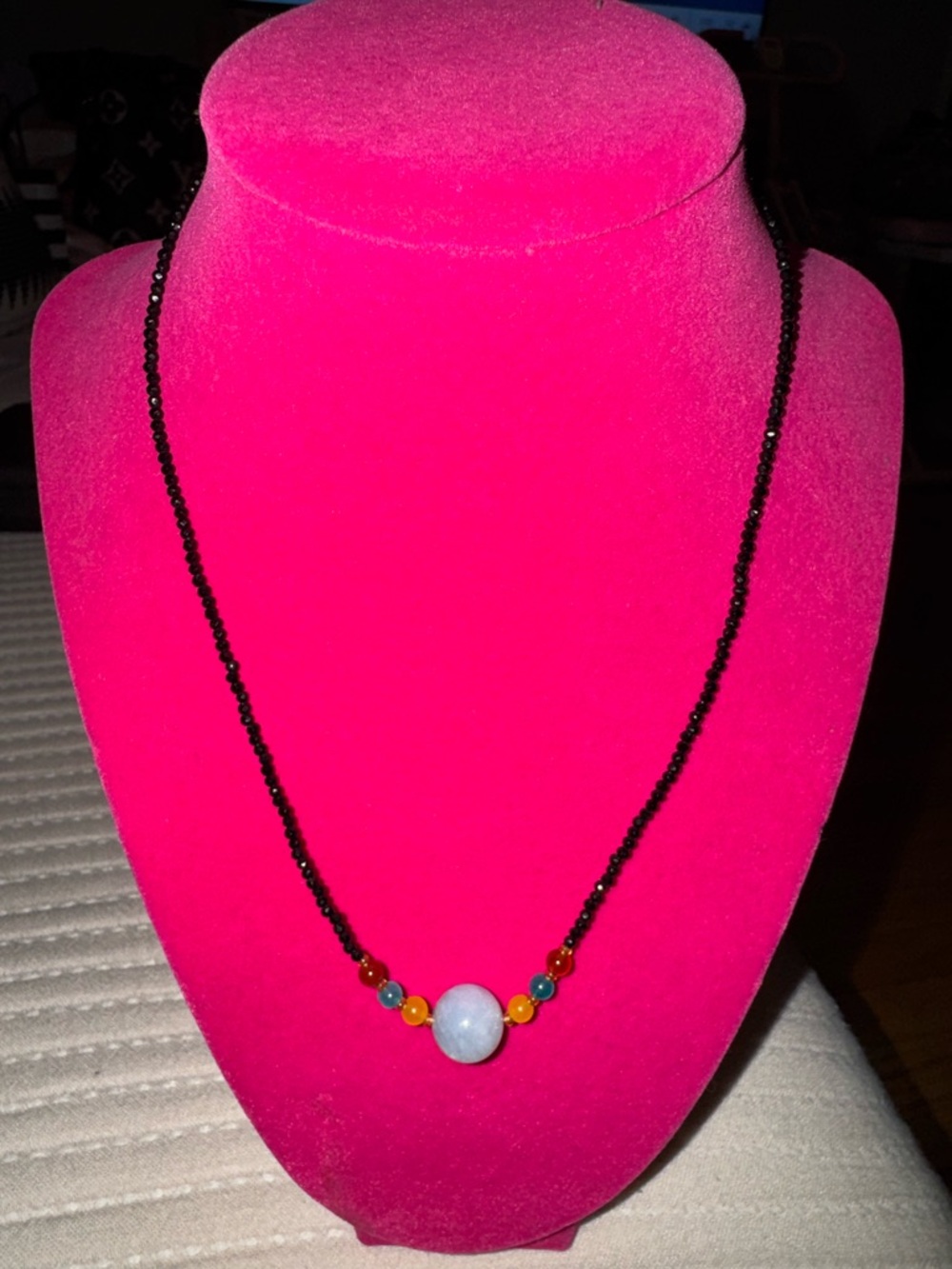 Handcrafted Multicolor Beaded Necklace with Black Chain
